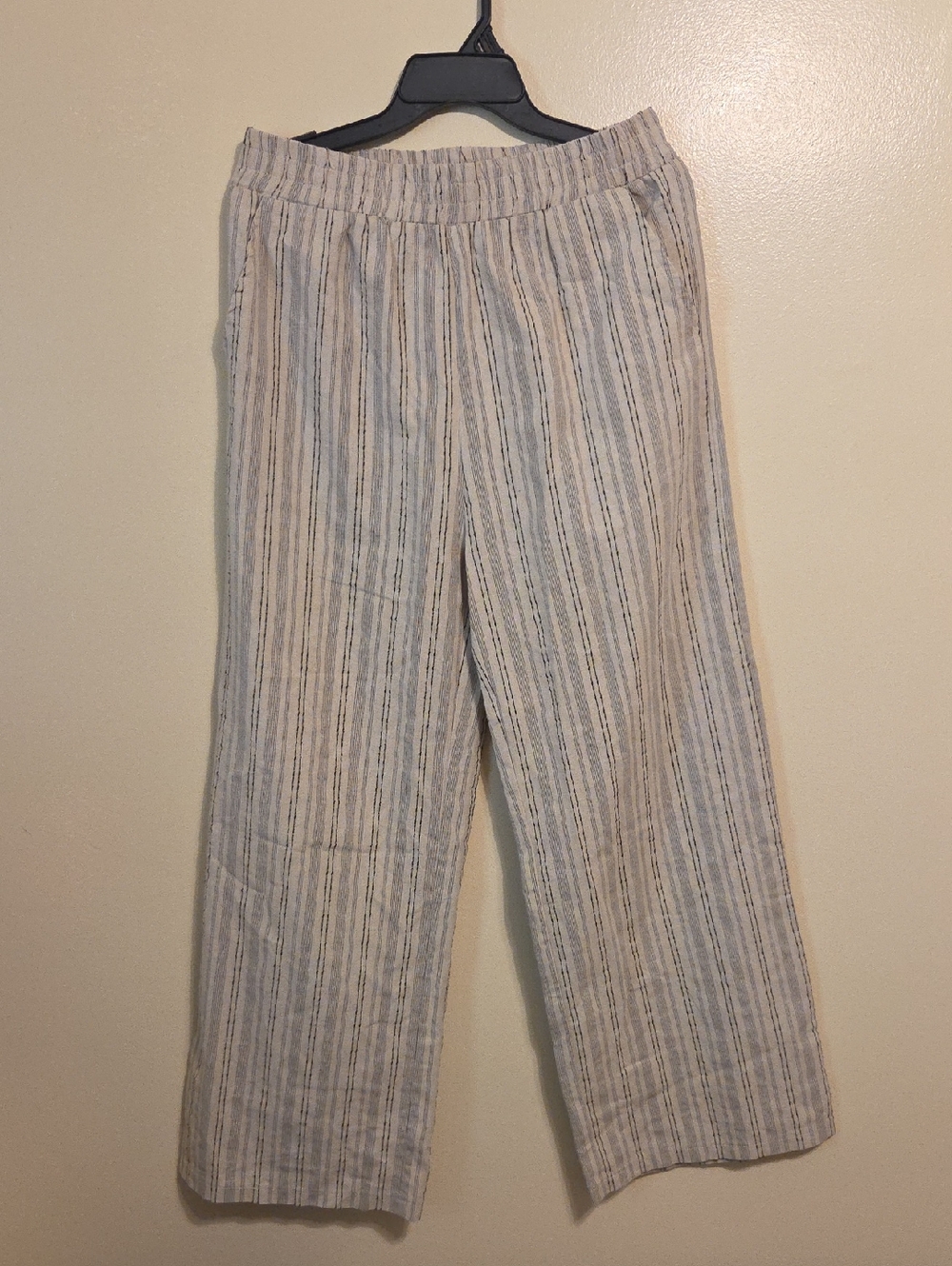 NWT She + Sky Linen Blend Neutral Pinstriped Elastic Casual Flare Pants - Large